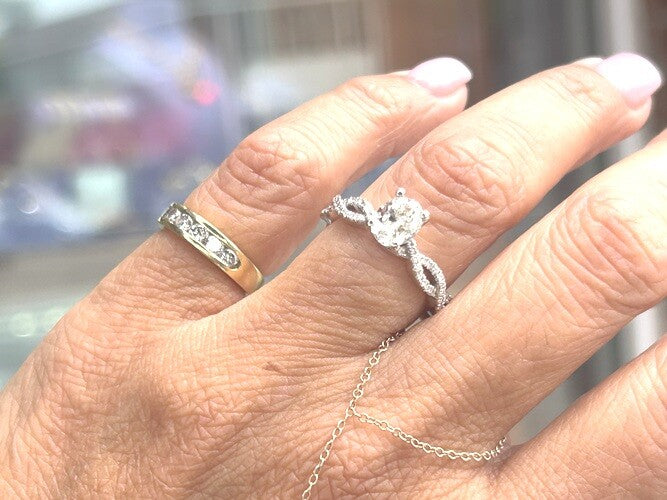 1.01ct Oval Brilliant Diamond Twisted Pave Ring — GIA Certified, 14k White Gold