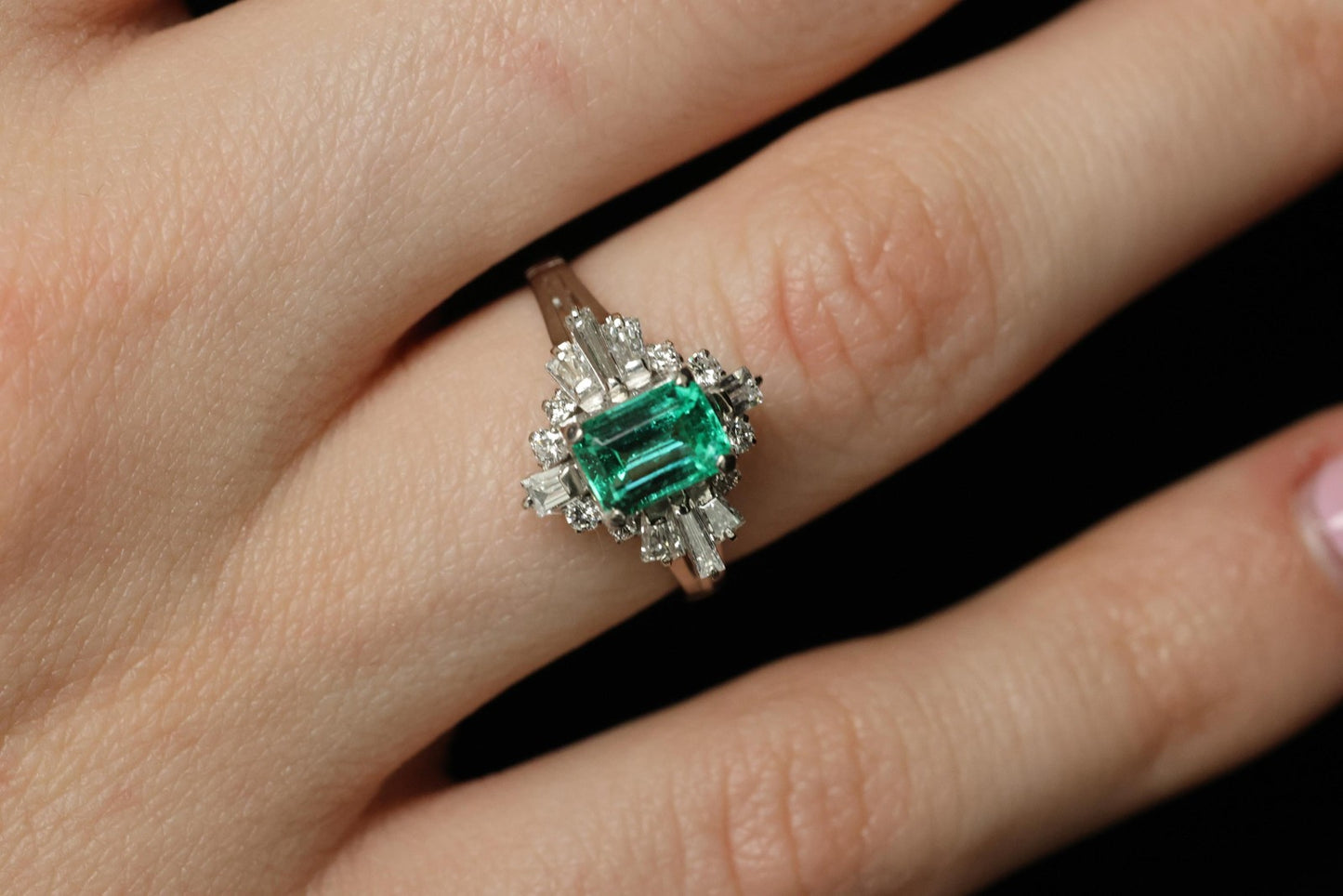 0.91ct Emerald Cut Colombian Emerald & Diamond Cocktail Ring — GIA Certified, Platinum