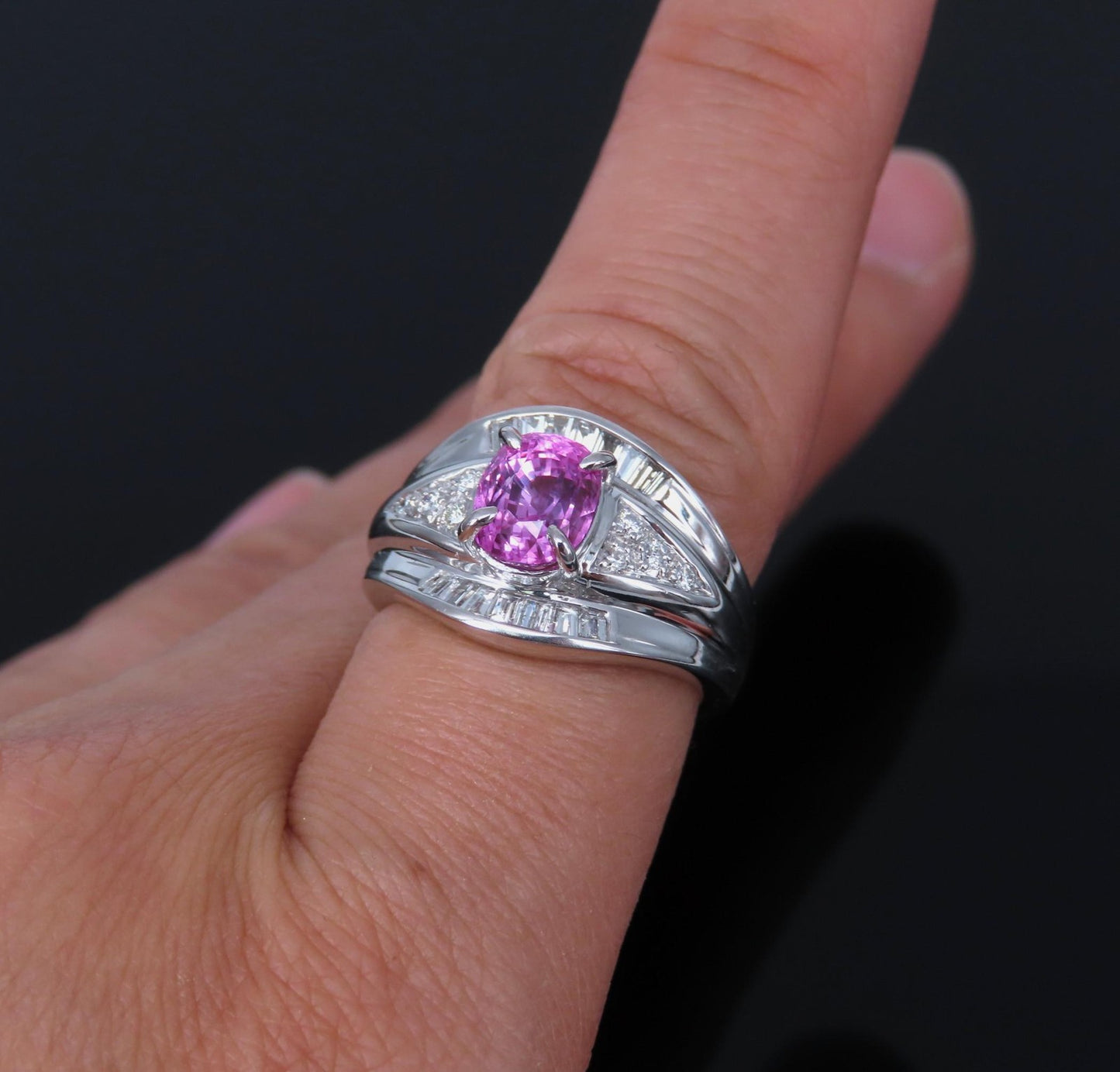 2.12ct Cushion Cut Pink Sapphire & 0.54ct Diamond Ring — GIA Certified, Platinum