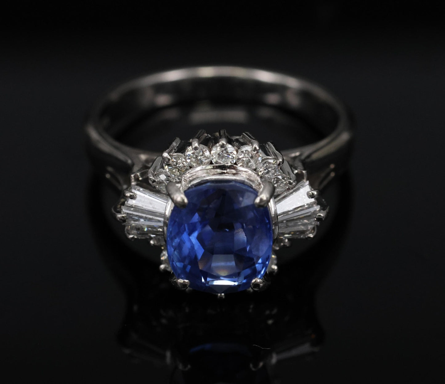 2.72ct Cushion Cut Ceylon Sapphire & 0.55ct Diamond Ring — GIA Certified, Platinum
