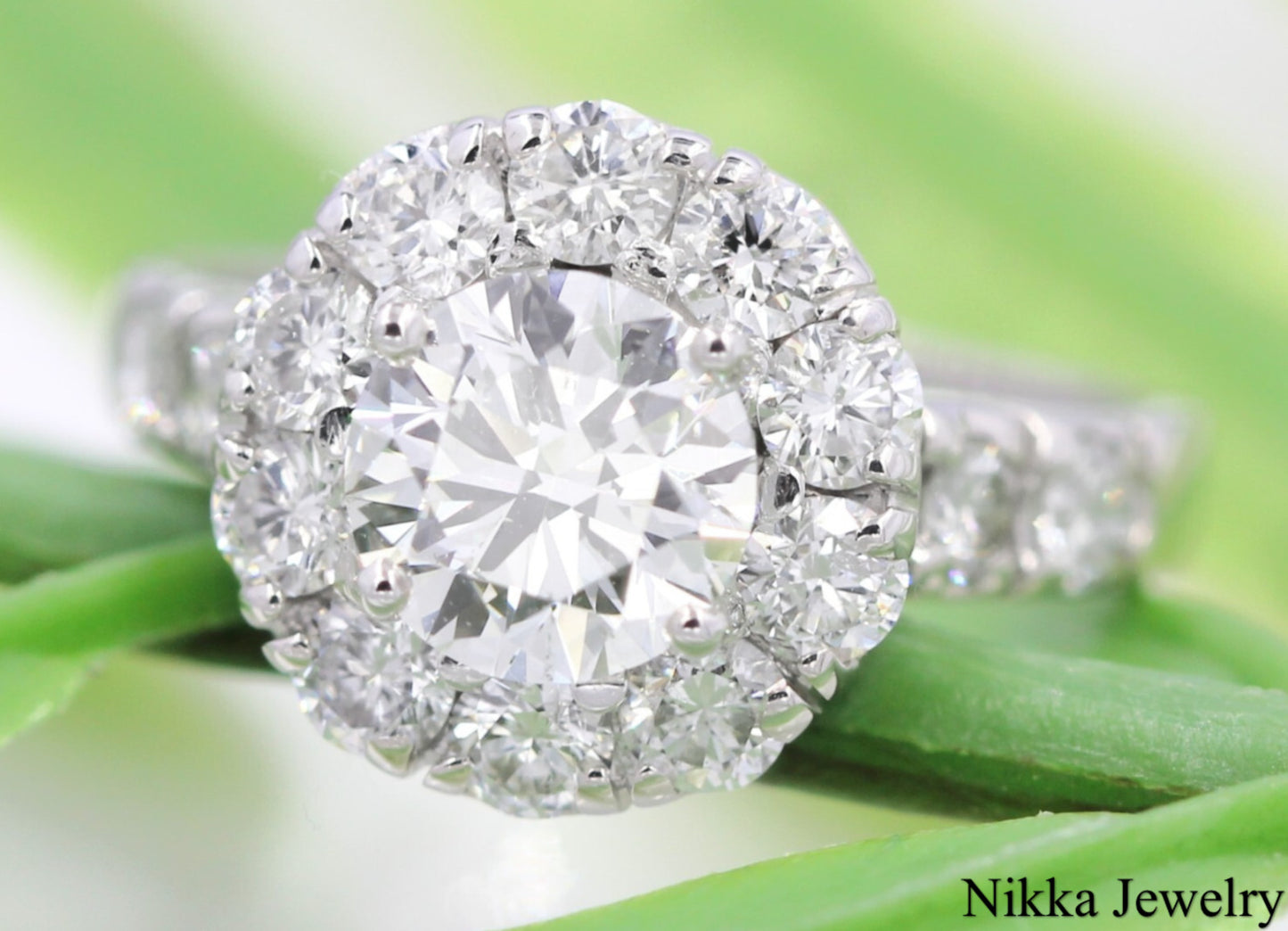 1.00ct Round Brilliant Diamond Halo Engagement Ring — GIA Certified, 18k White Gold