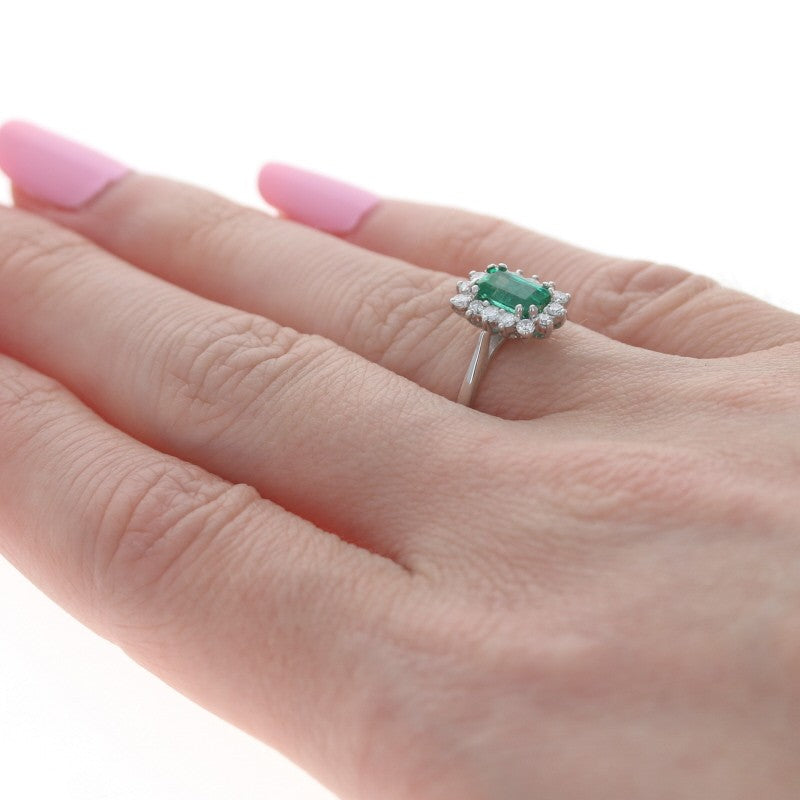 0.63ct Octagonal Green Emerald Halo Ring — GIA Certified, 18k White Gold