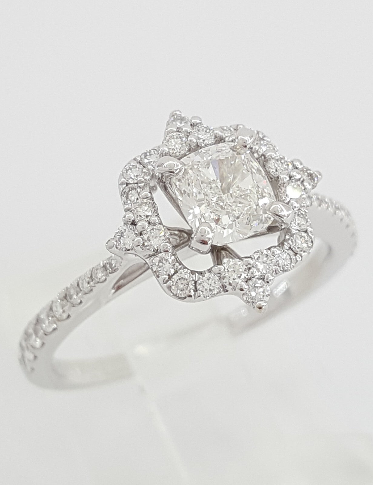 0.61ct Cushion Modified Brilliant Diamond Halo Engagement Ring — GIA Certified, Platinum