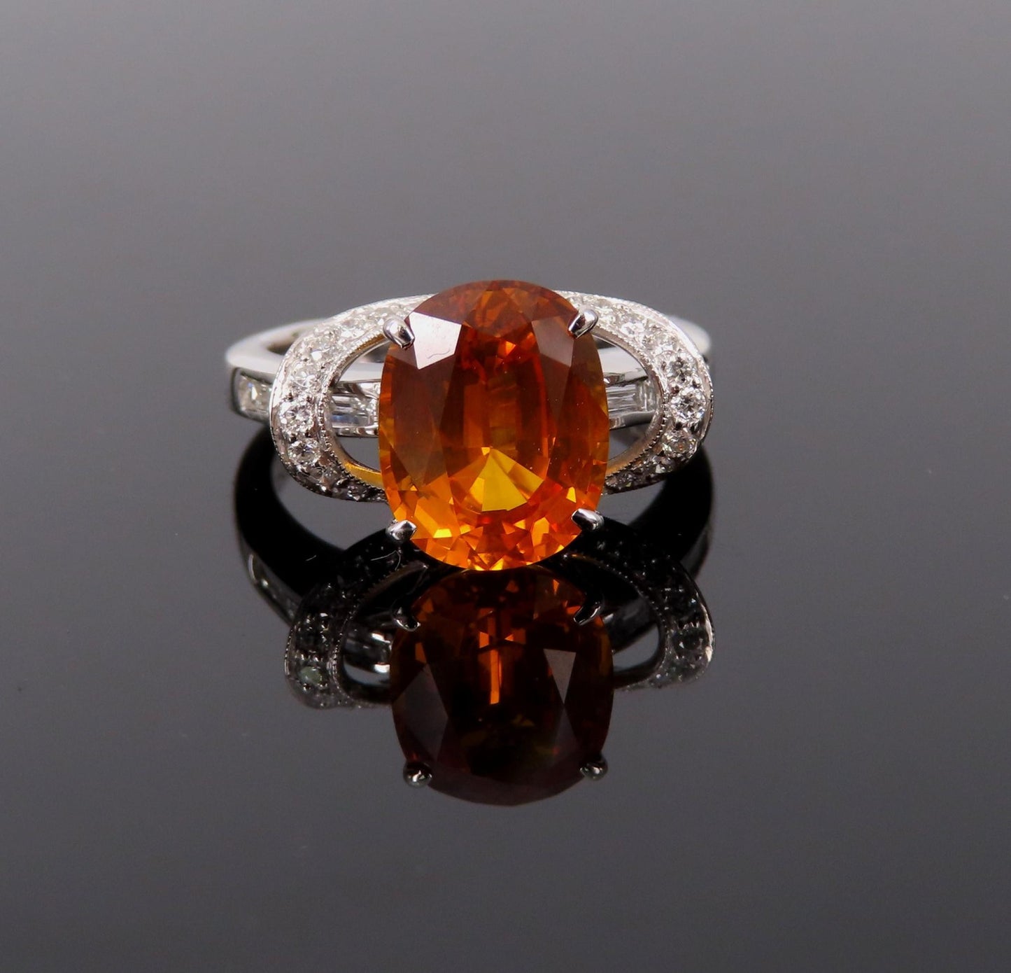 4.49ct Cushion Cut Vivid Orange Sapphire & 0.51ct Diamond Ring — GIA Certified, Platinum