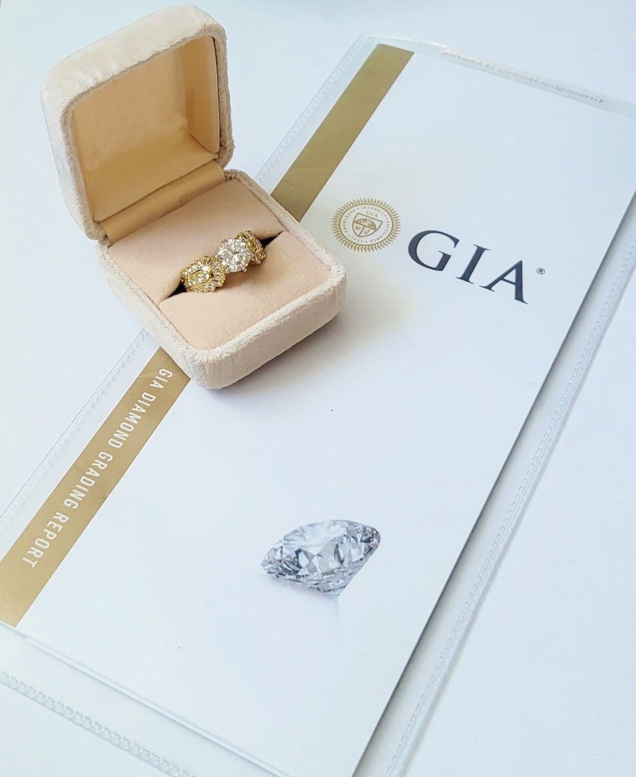 1.89ct Round Brilliant Diamond Baguette Ring — GIA Certified, 18k Yellow Gold
