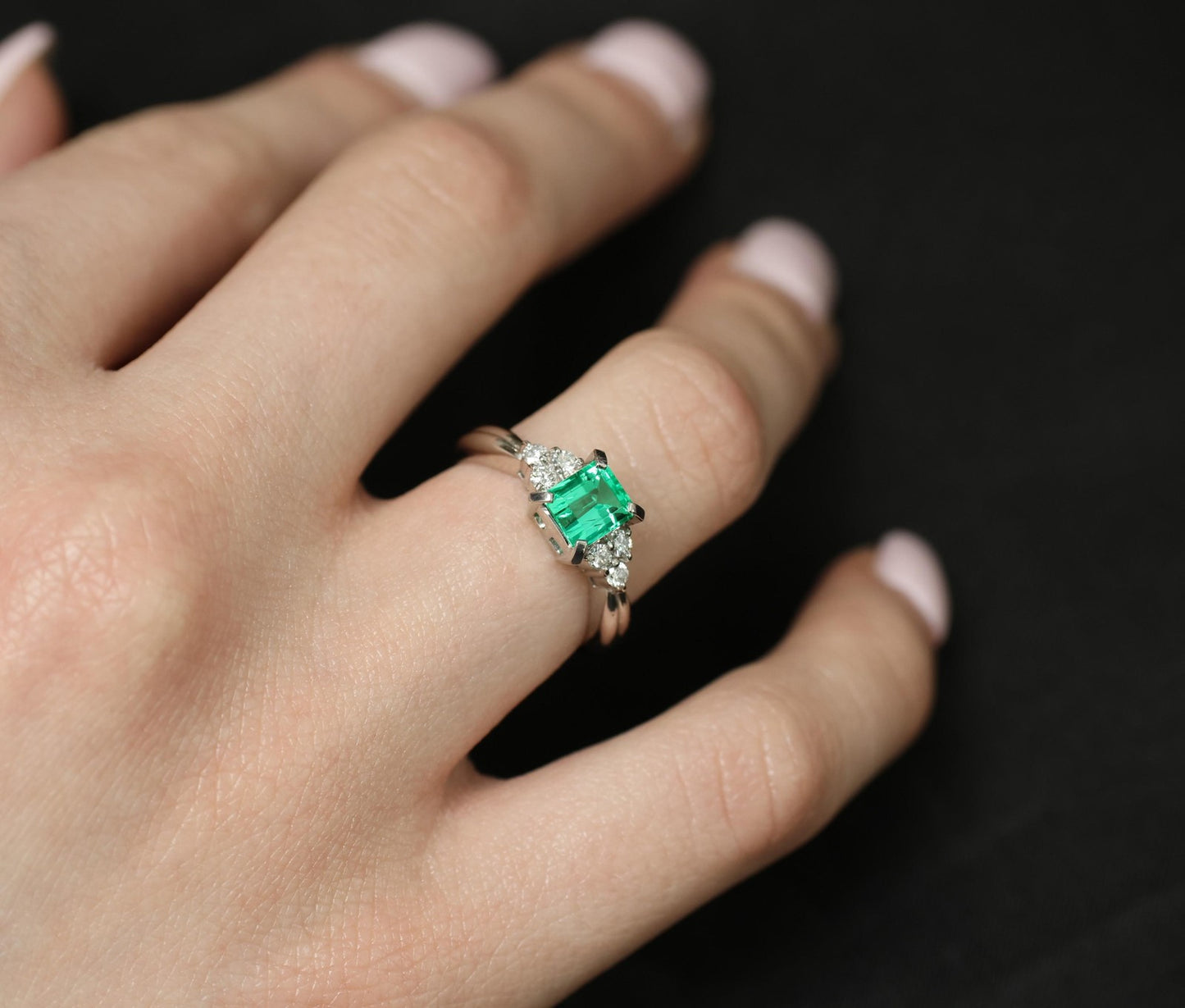 0.81ct Emerald Cut Colombian Emerald & Diamond Ring — GIA Certified, Platinum