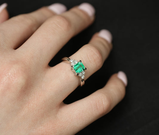 0.81ct Emerald Cut Colombian Emerald & Diamond Ring — GIA Certified, Platinum