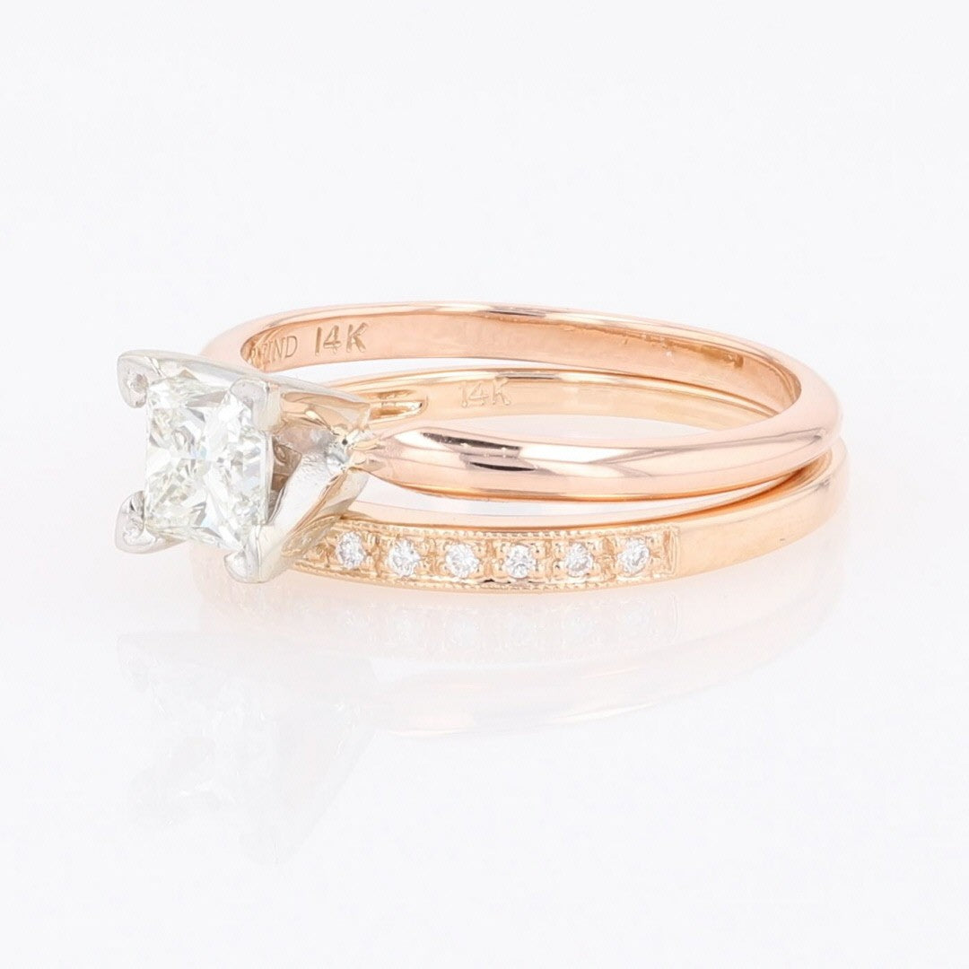 0.81ct Princess Diamond Solitaire with Accent Ring — GIA Certified, 14k Rose Gold