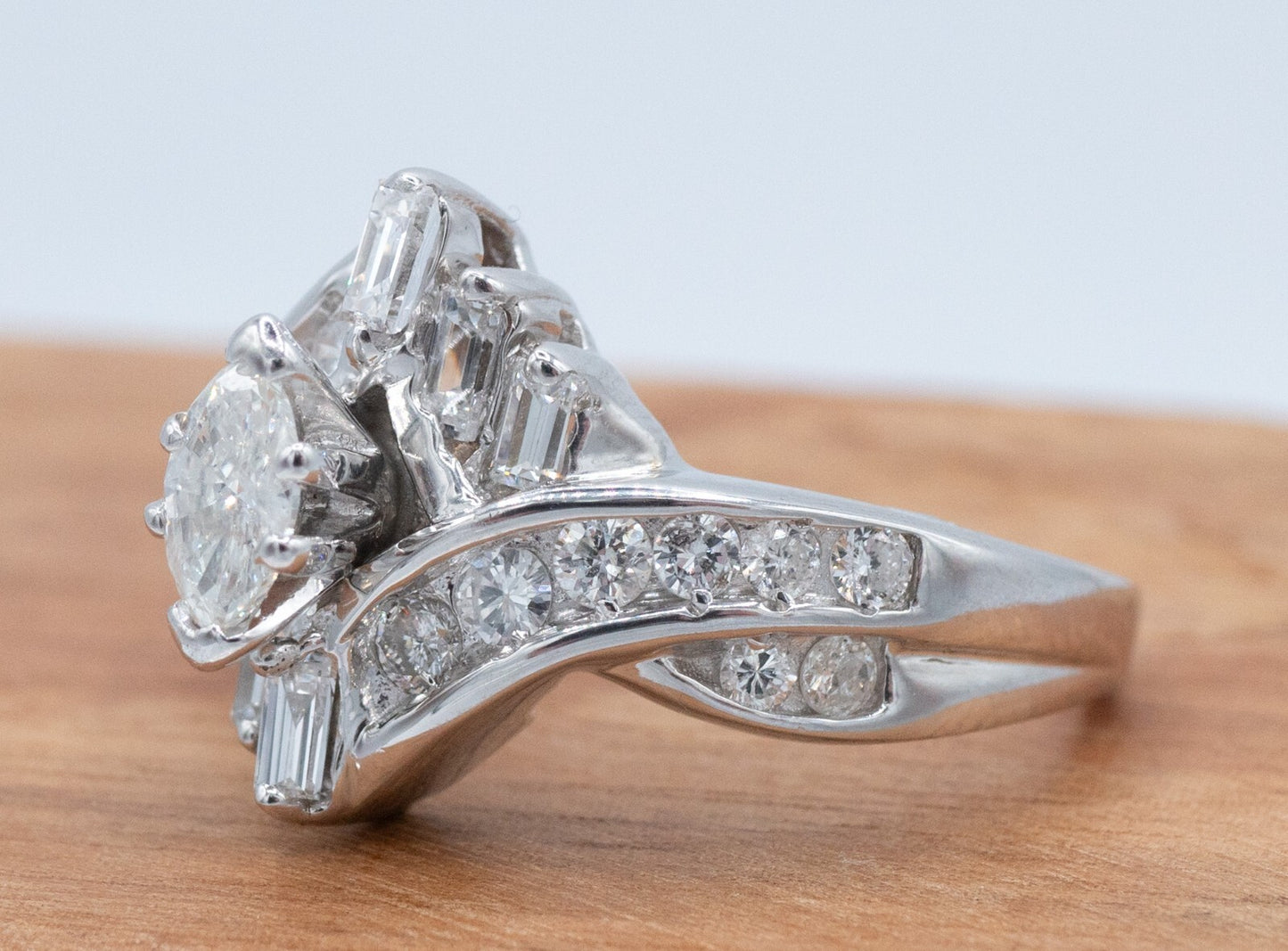 0.99ct Marquise Diamond Bypass Engagement Ring — GIA Certified, 14k White Gold