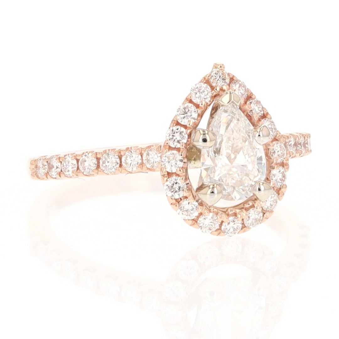 0.85ct Pear Diamond Halo Pavé Engagement Ring — GIA Certified, 14k Rose Gold
