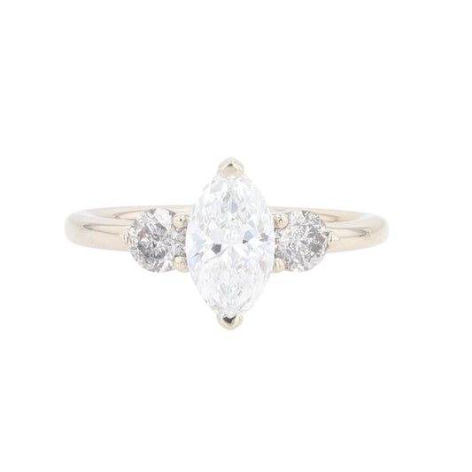 1.42ct Marquise Diamond Solitaire with Accents Ring — GIA Certified, 14k White Gold