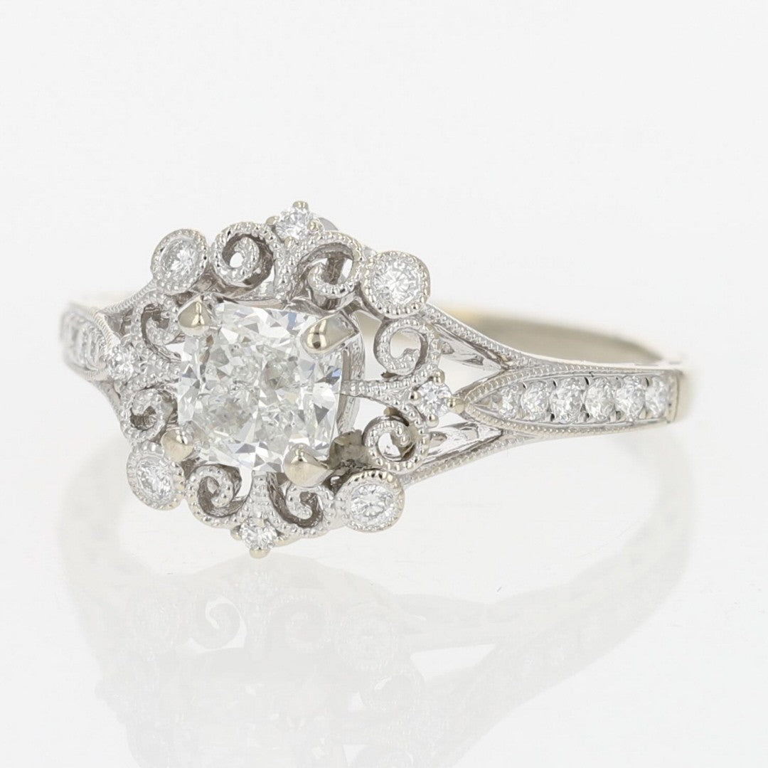 0.95ct Cushion Diamond Beaded Band Solitaire Ring — GIA Certified, 14k Yellow Gold