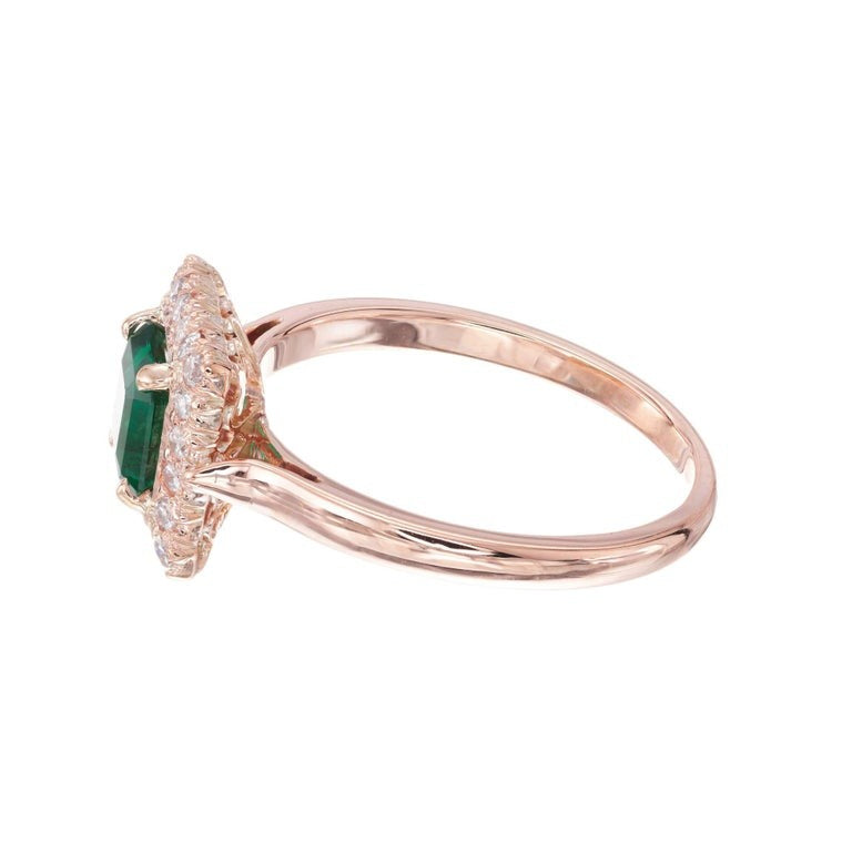 0.67ct Octagonal Emerald Diamond Halo Engagement Ring — GIA Certified, 14k Rose Gold