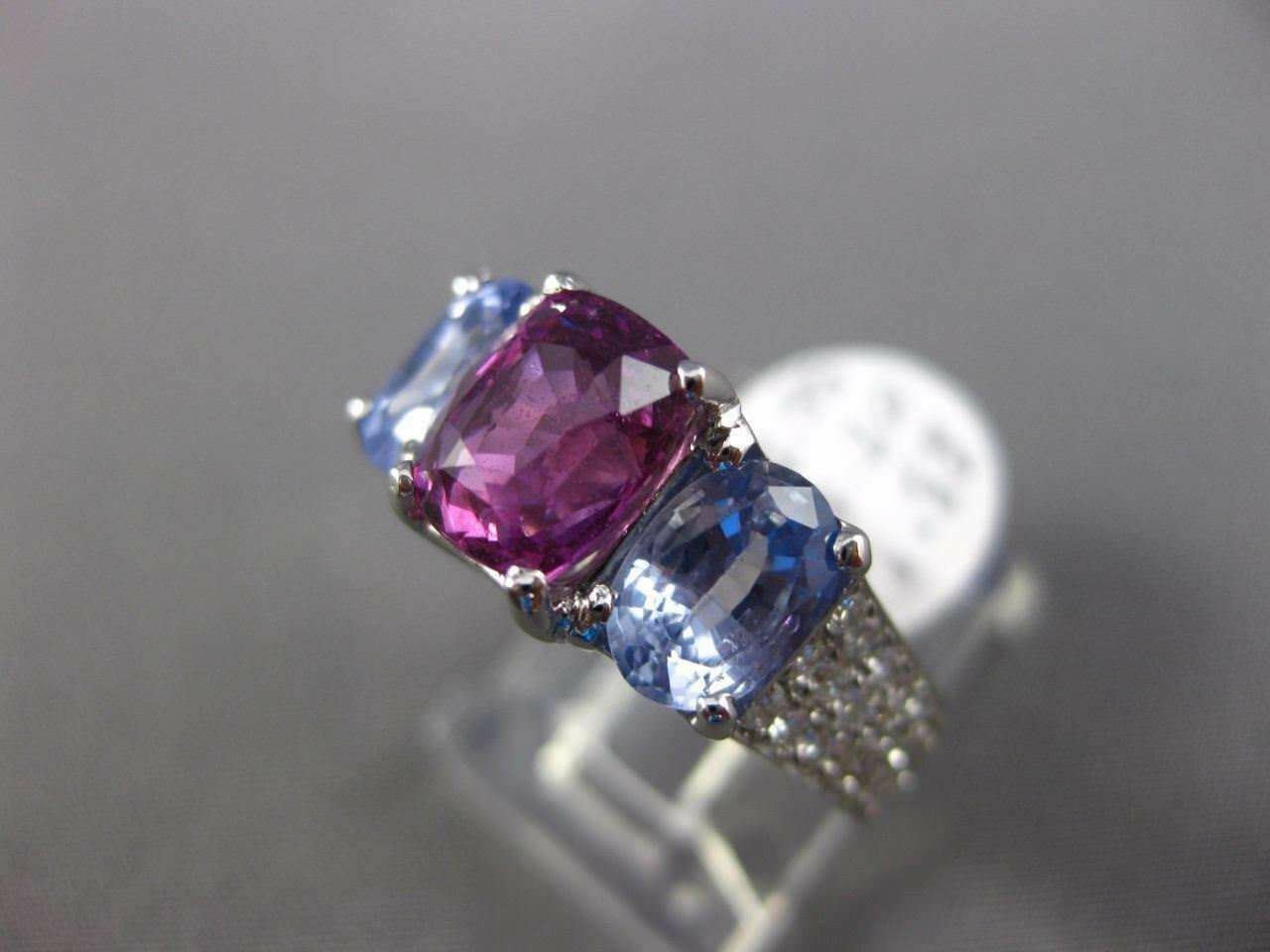 5.63ct Diamond & Sapphire Three Stone Ring — GIA Certified, 18k White Gold