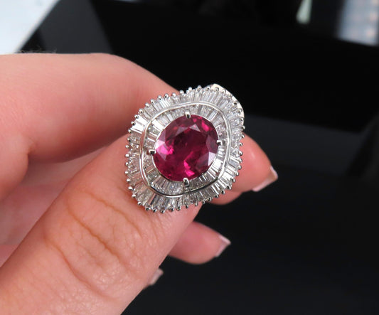 3.04ct Oval Ruby & 1.64ct Diamond Ring — GIA Certified, Platinum