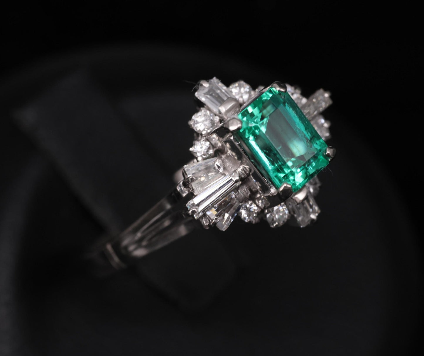 0.91ct Emerald Cut Colombian Emerald & Diamond Cocktail Ring — GIA Certified, Platinum