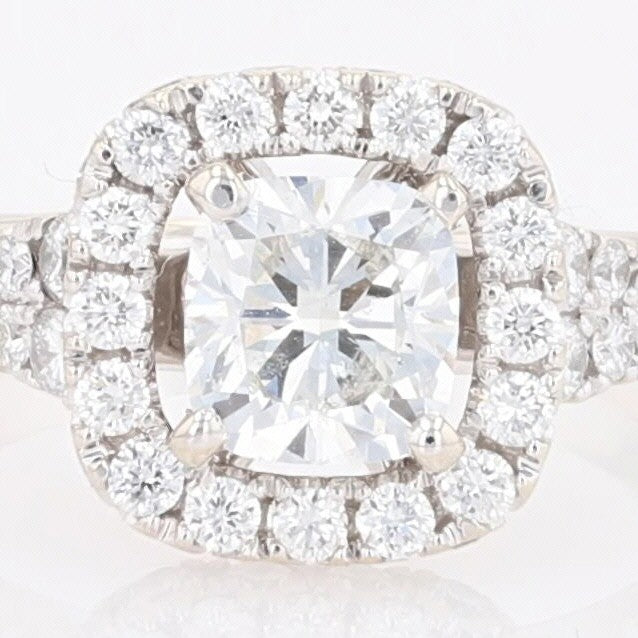 1.97ct Cushion Diamond Halo Engagement Ring — GIA Certified, 14k White Gold