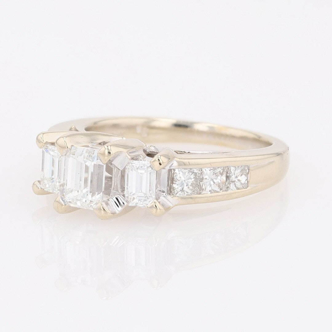 1.69ct Emerald Cut Diamond Three-Stone Ring — GIA Certified, 18k White Gold