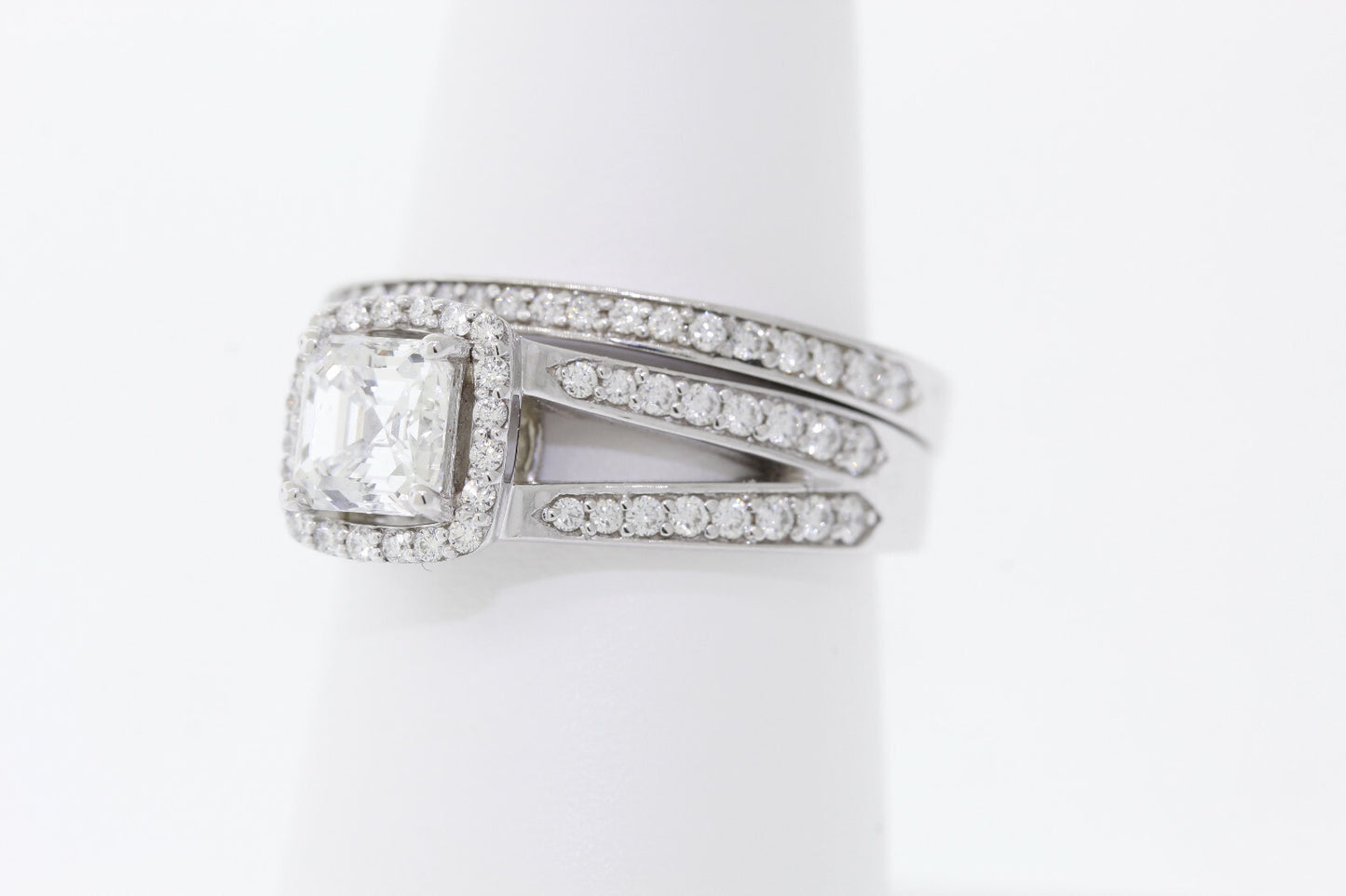 0.90ct Square Emerald Cut Diamond Bridal Set — GIA Certified, 14k White Gold
