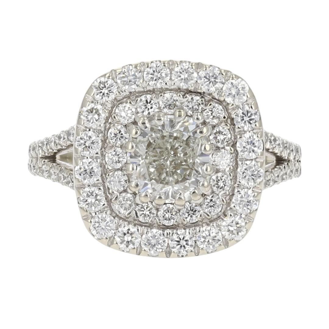 1.68ct Cushion Diamond Halo Engagement Ring — GIA Certified, 14k White Gold