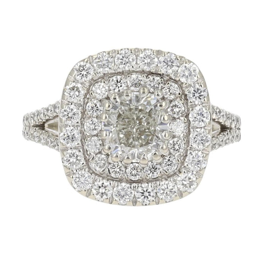 1.68ct Cushion Diamond Halo Engagement Ring — GIA Certified, 14k White Gold