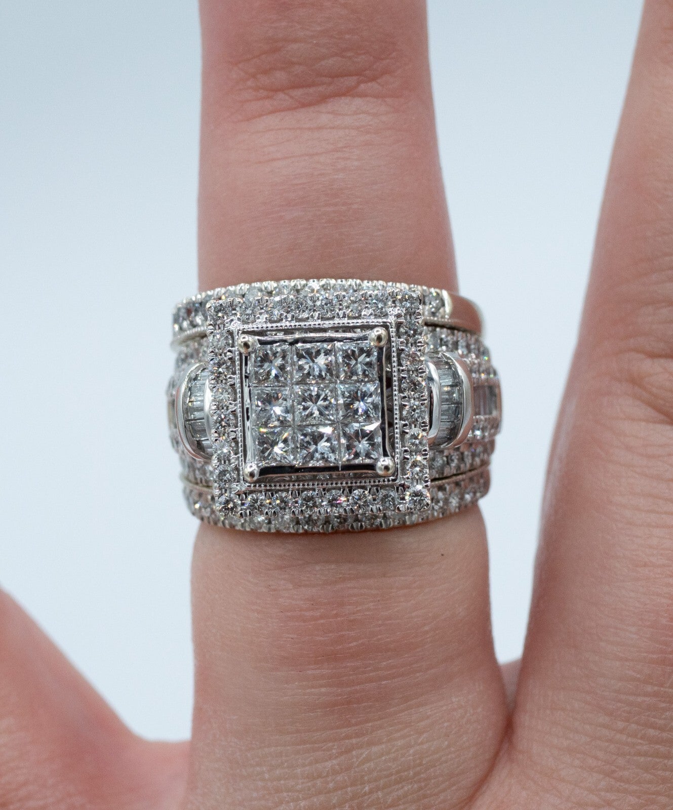 3.19ct Princess Cut Diamond Halo Wedding Set — GIA Certified, 14k White Gold