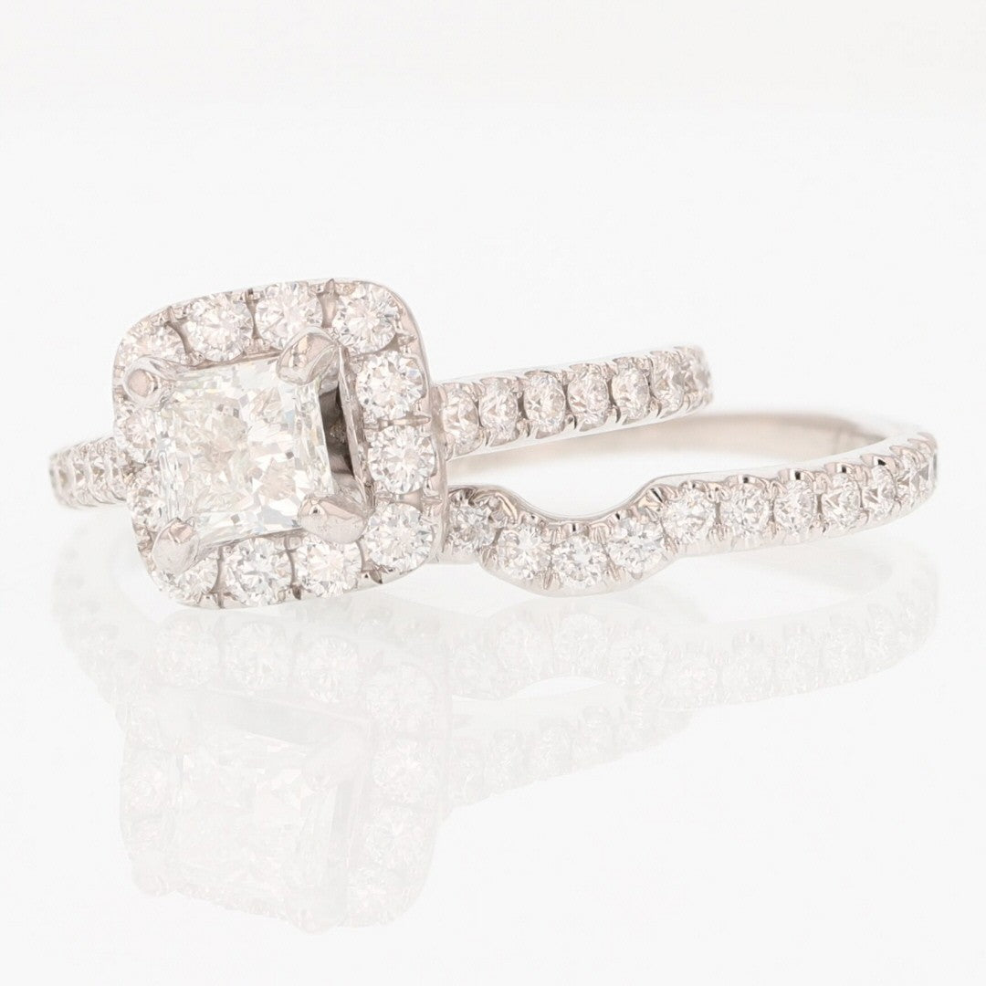 2.39ct Princess Diamond Halo Wedding Set — GIA Certified, 14k White Gold