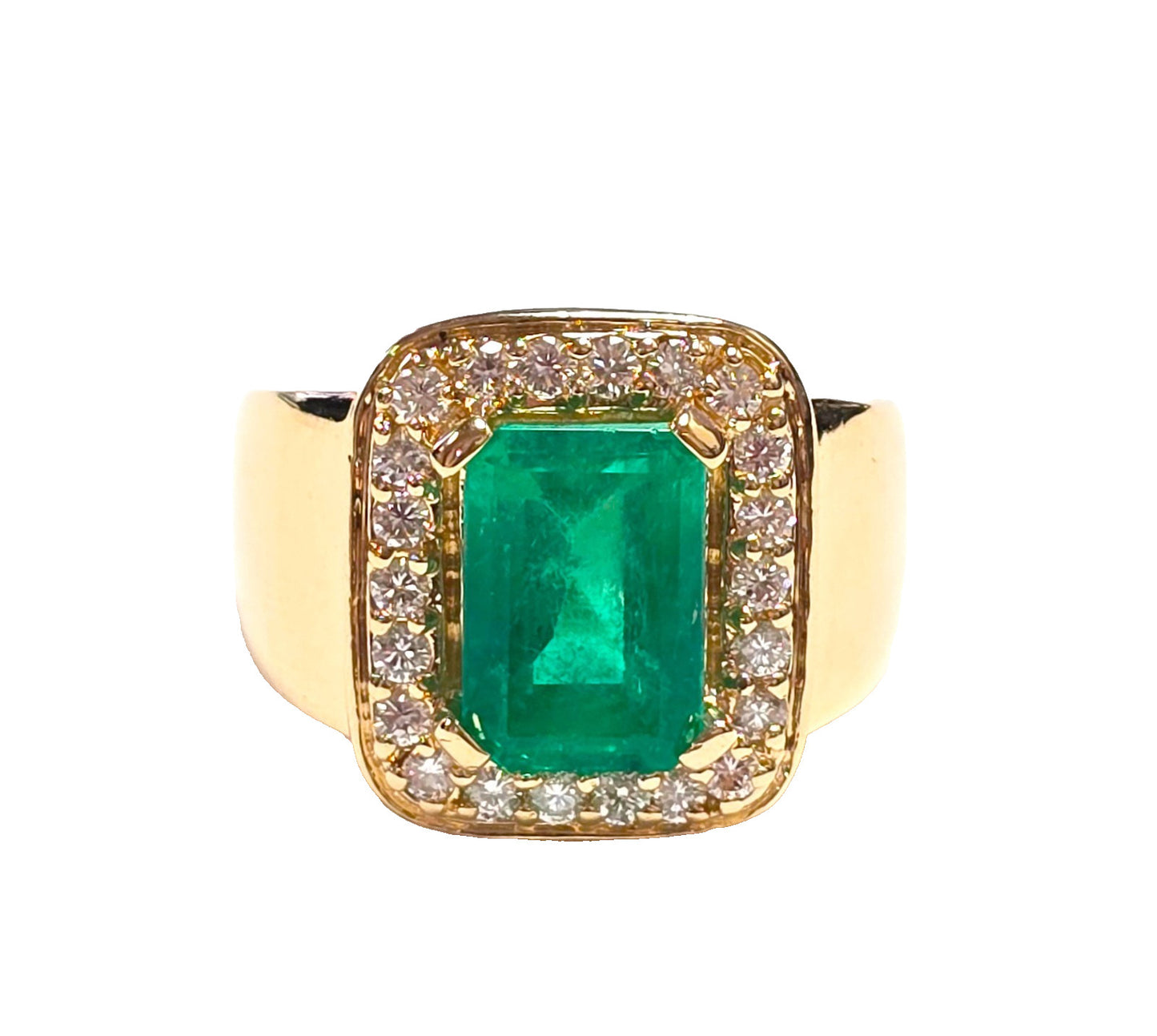 3.09ct Emerald Cut Colombian Emerald & Diamond Ring — GIA Certified, 14k Yellow Gold