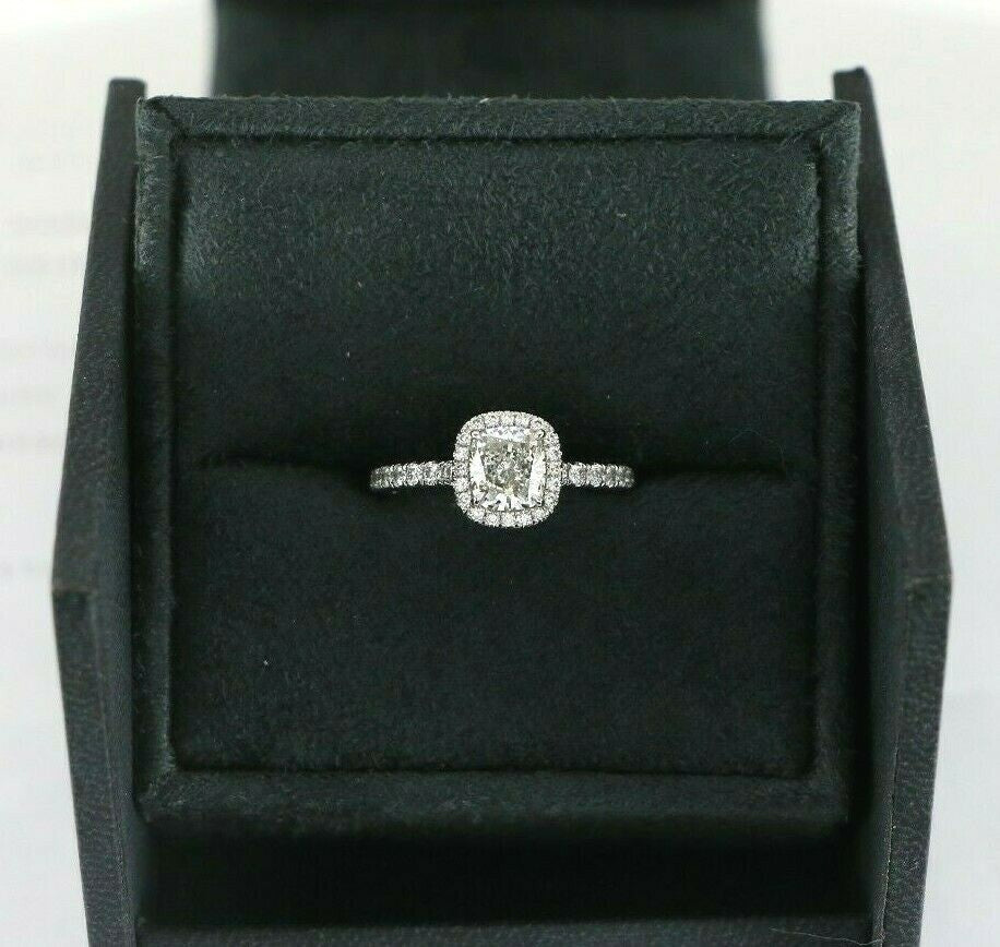 1.41ct Cushion Modified Brilliant Diamond Halo Engagement Ring — GIA Certified, Platinum
