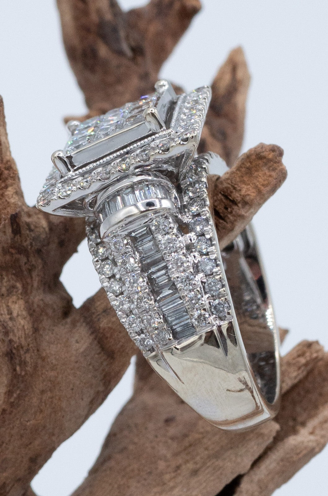 3.19ct Princess Cut Diamond Halo Wedding Set — GIA Certified, 14k White Gold