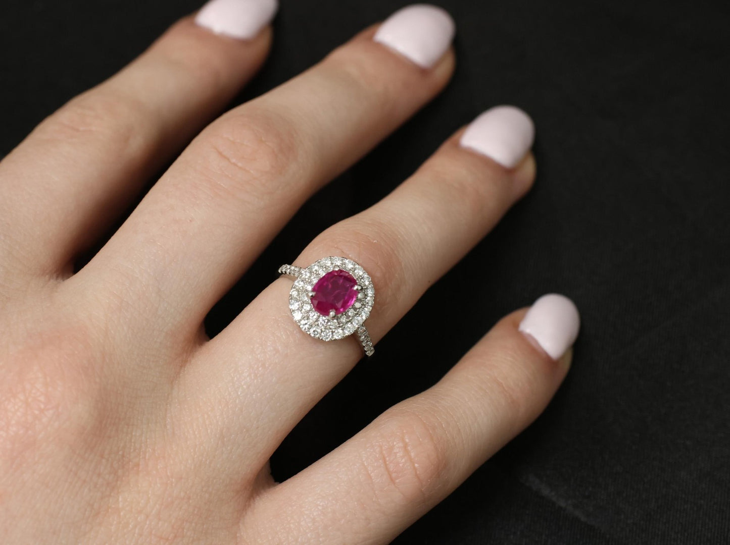 1.45ct Oval Burma Ruby 0.55ct Diamond Halo Ring — GIA Certified, Platinum