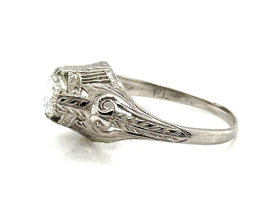 0.58ct Round Brilliant Art Deco Diamond Ring — GIA Certified, Platinum