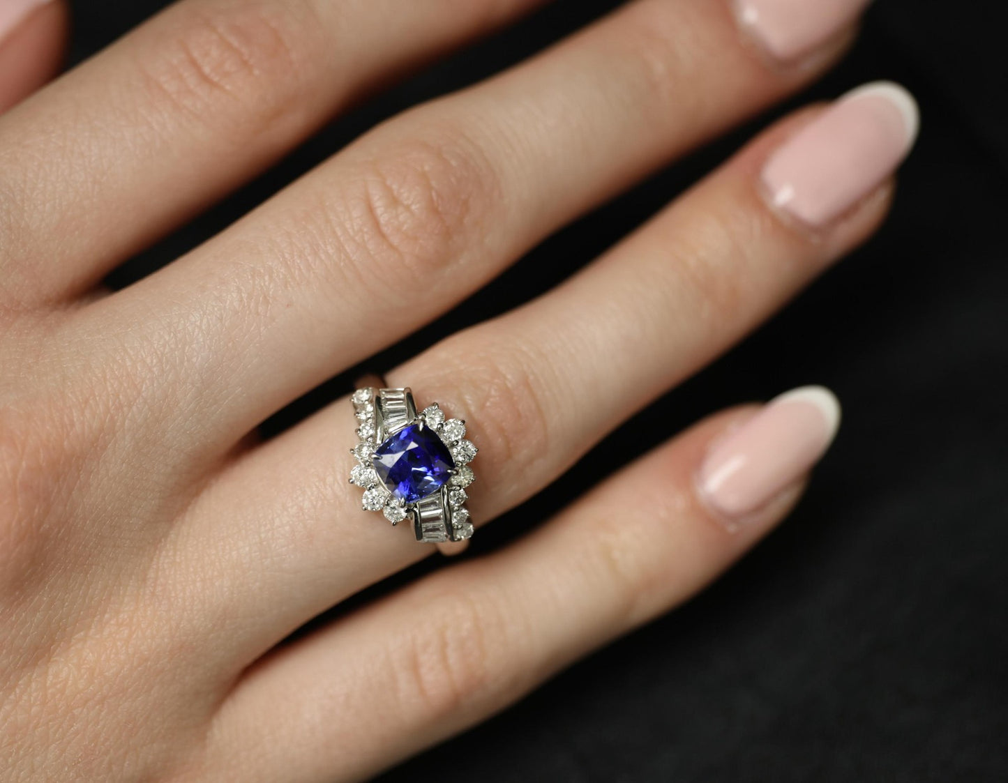 2.25ct Cushion Cut Blue Sapphire & 0.80ct Diamond Ring — GIA Certified, Platinum