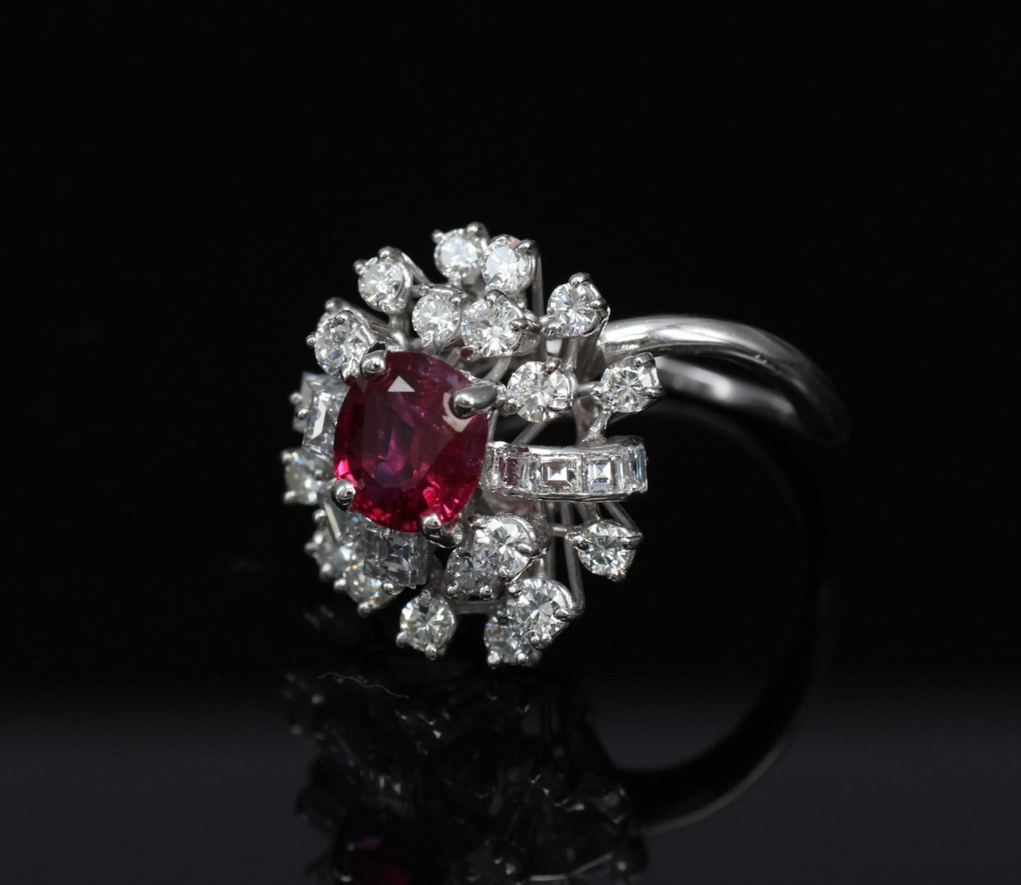 1.67ct Cushion Ruby & 1.50ct Diamond Cocktail Ring — GIA Certified, 18k White Gold