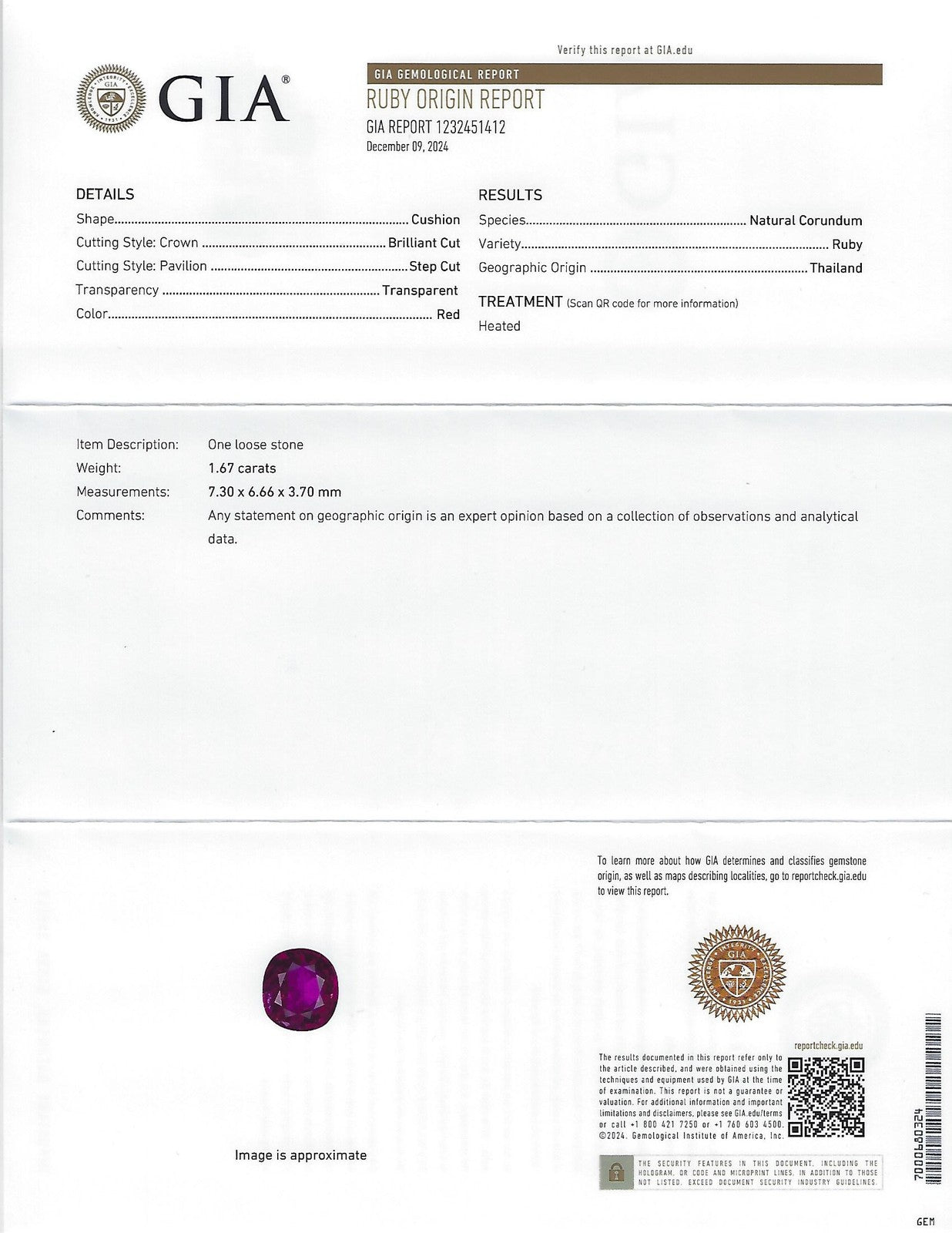 1.67ct Cushion Ruby & 1.50ct Diamond Cocktail Ring — GIA Certified, 18k White Gold