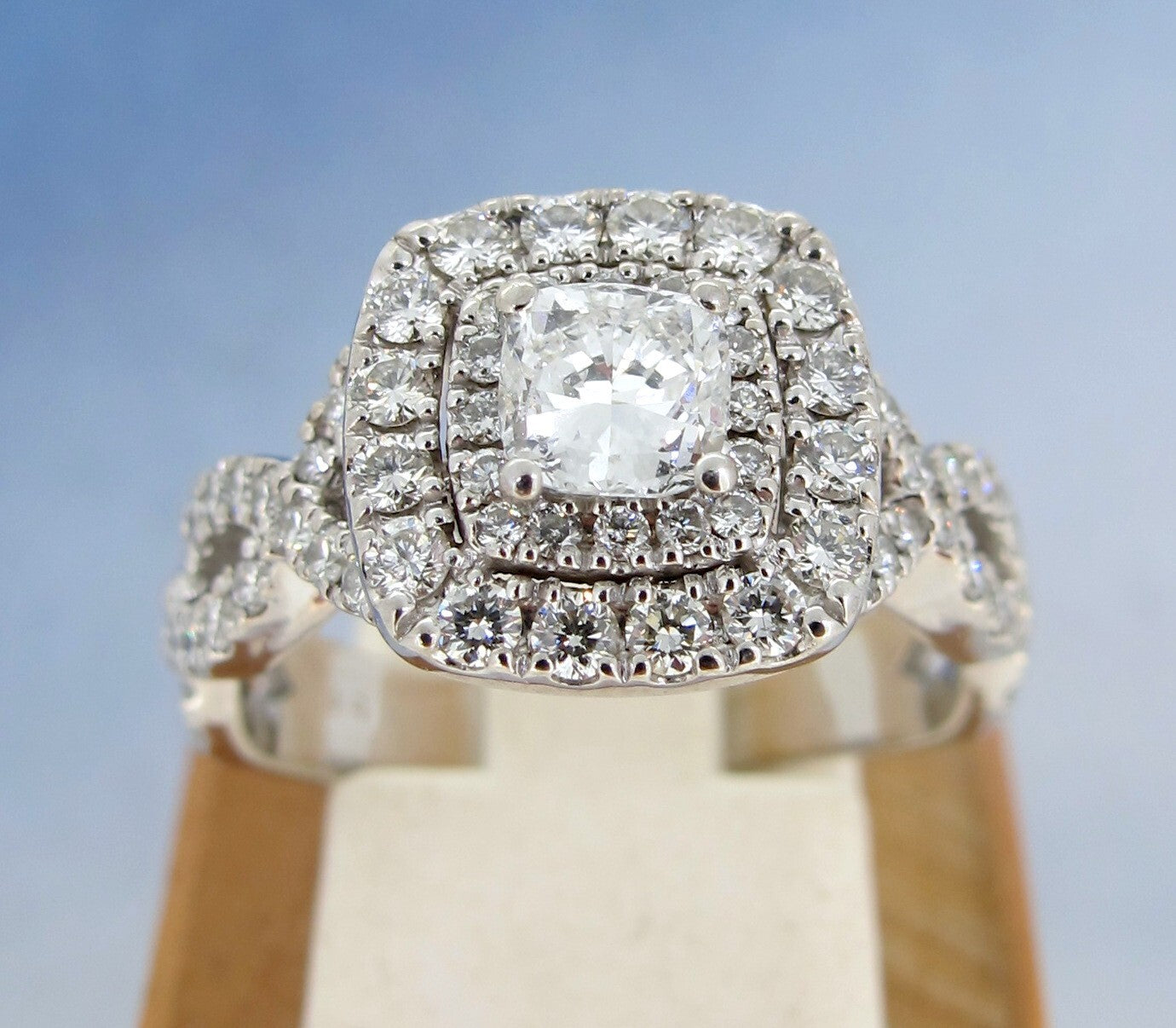 0.51ct Cushion Modified Brilliant Diamond Halo Engagement Ring — GIA Certified, 14k White Gold