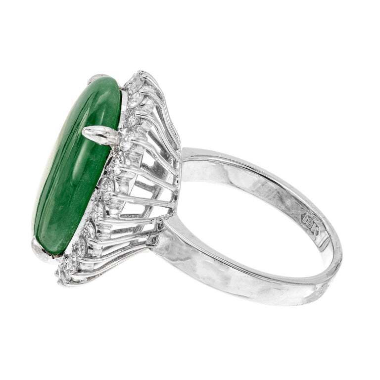 8.95ct Oval Jadeite Jade Diamond Halo Cocktail Ring — GIA Certified, 18k White Gold