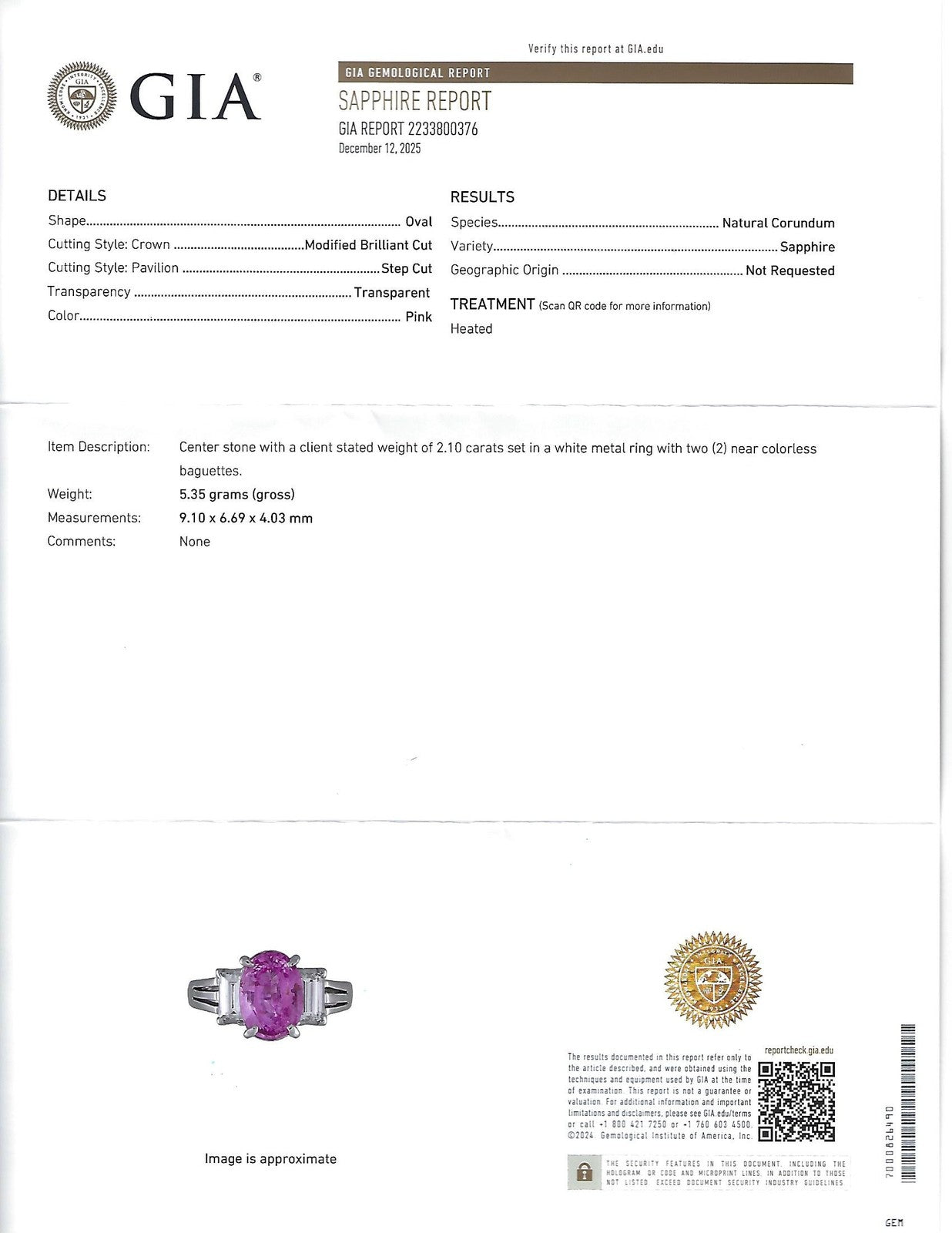 2.10ct Oval Sapphire Diamond Ring — GIA Certified, Platinum
