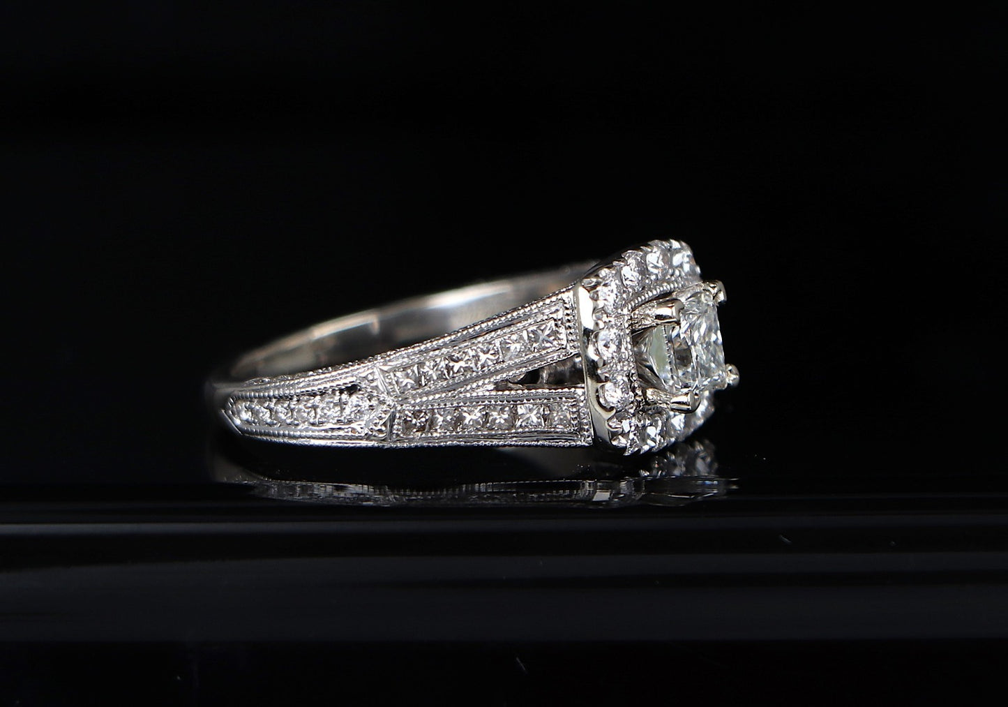 0.70ct Princess Cut Diamond Halo Engagement Ring — GIA Certified, 14k White Gold