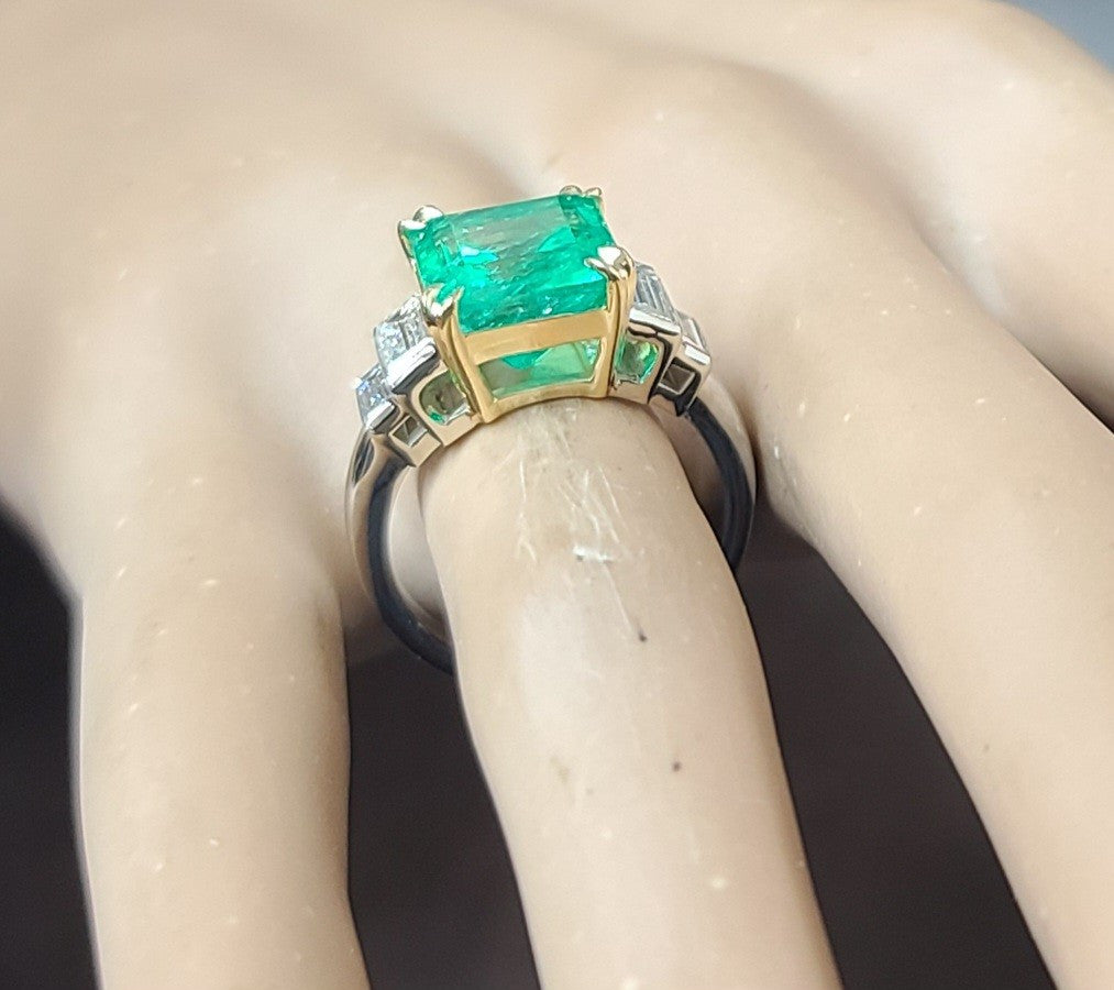 5.87ct Emerald Cut Colombian Emerald Ring — GIA Certified, Platinum & 18k Yellow Gold