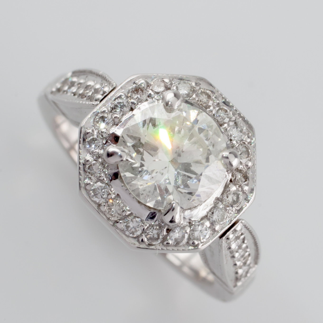 1.91ct Round Brilliant Diamond Halo Engagement Ring — GIA Certified, 18k White Gold