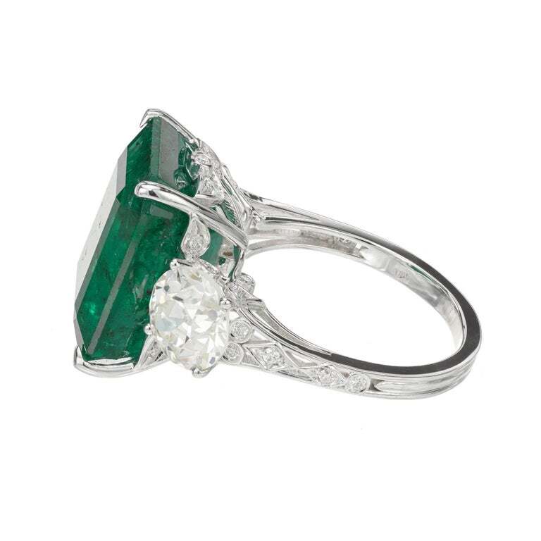 11.89ct Octagonal Green Diamond Step Cut Ring — GIA Certified, 18k White Gold