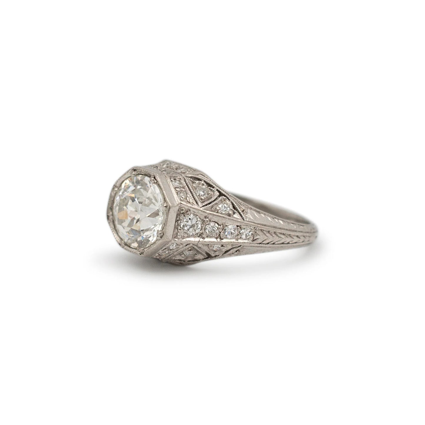 1.71ct Princess Diamond Milgrain Engagement Ring — GIA Certified, 14k White Gold