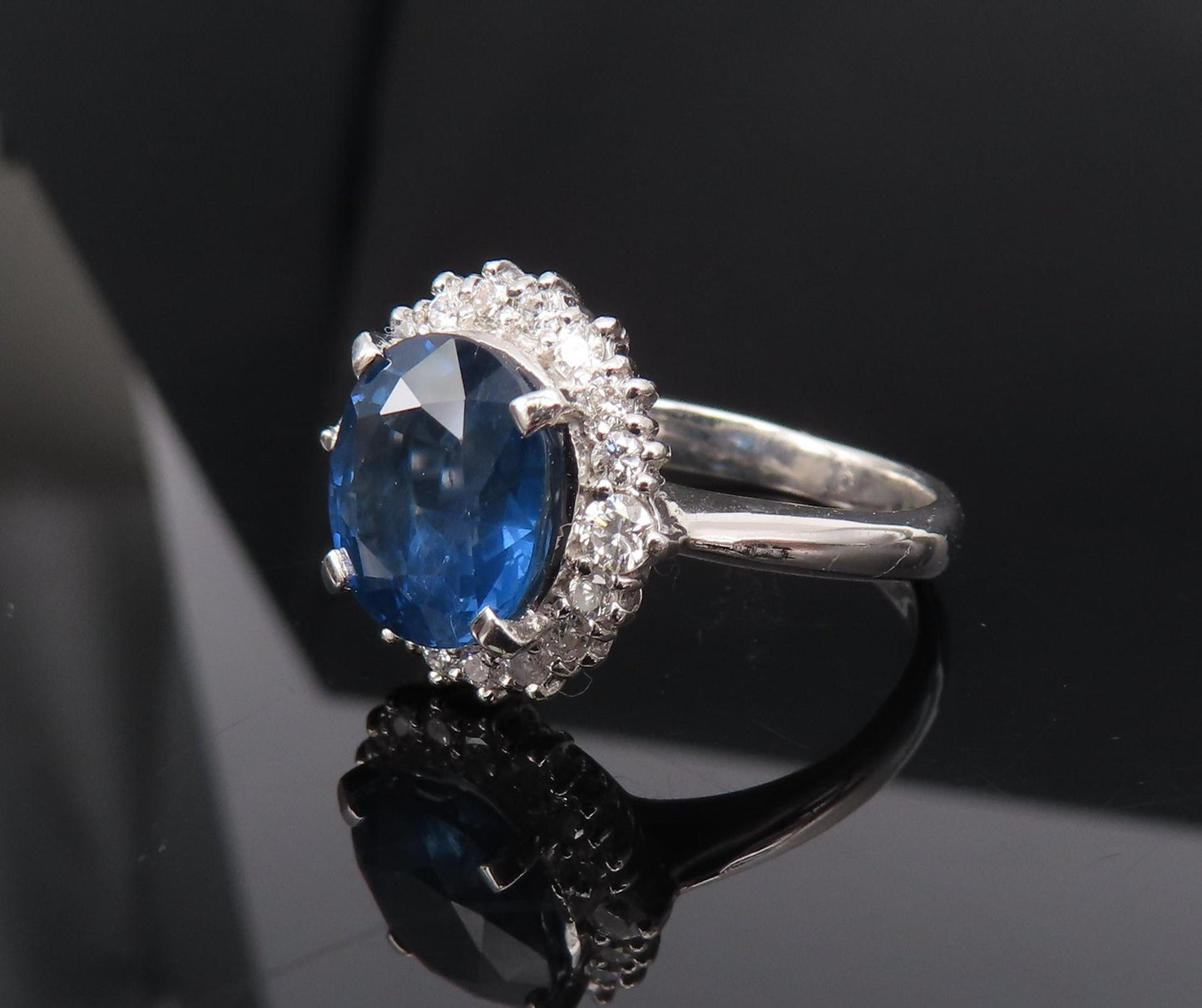 4.06ct Oval Diamond Sapphire Halo Ring — GIA Certified, 14k White Gold