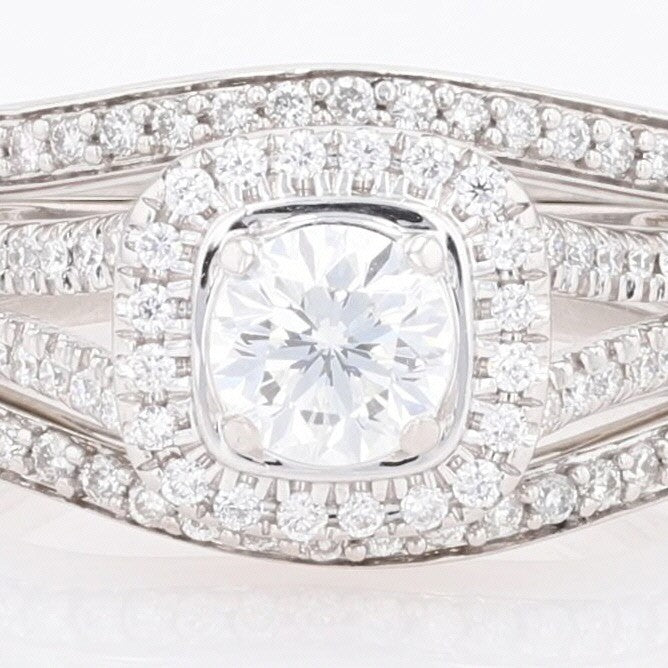 0.87ct Round Brilliant Diamond Halo Wedding Set — GIA Certified, 14k White Gold