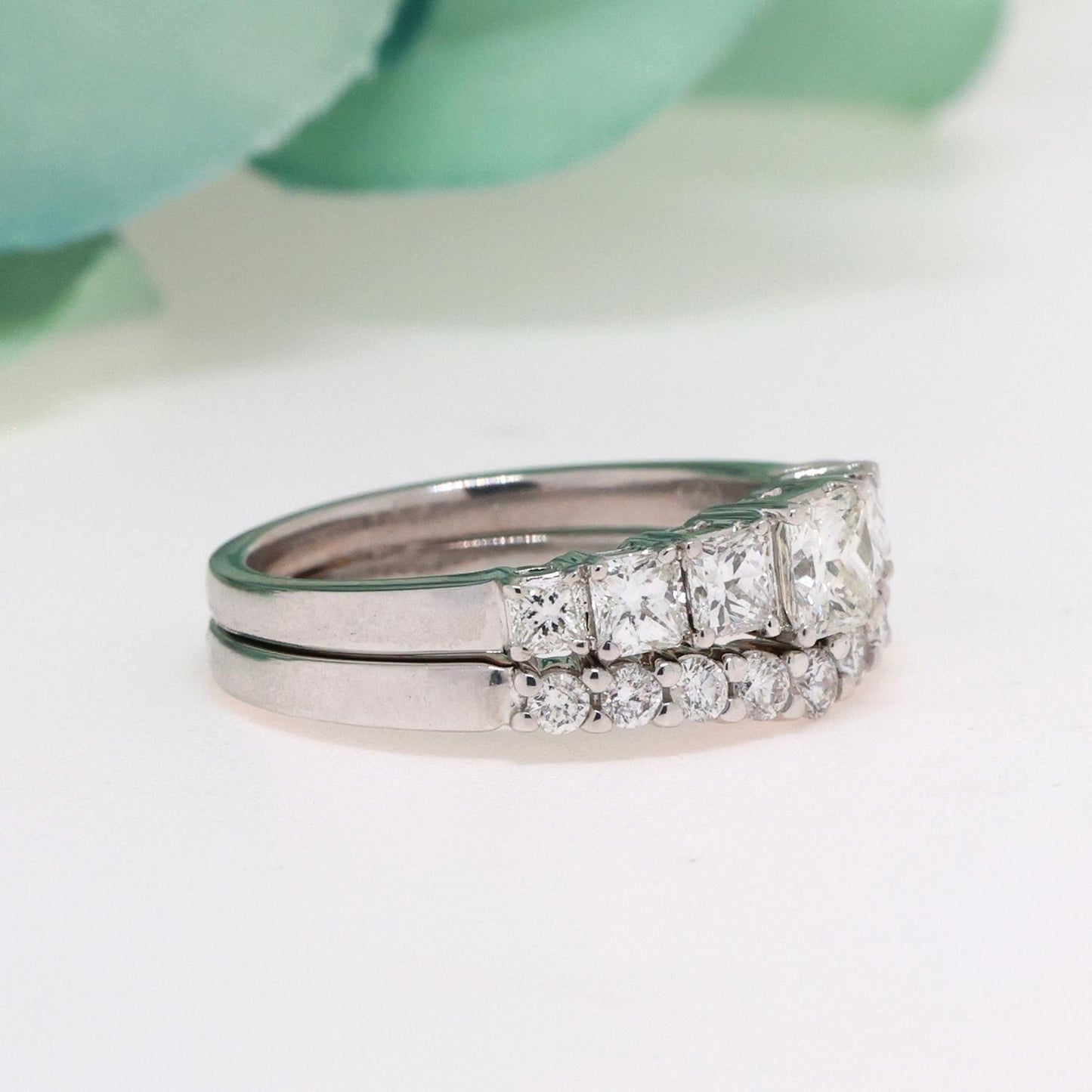 0.47ct Princess Diamond Wedding Ring Set — GIA Certified, 14k & 18k White Gold