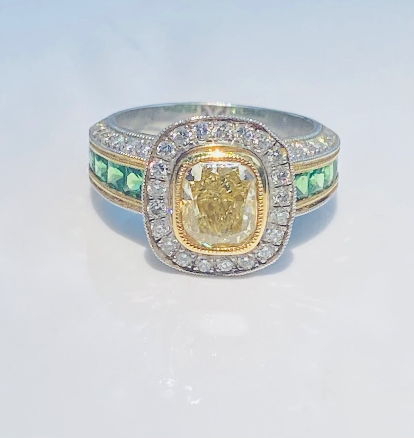 3.05ct Cushion Cut Fancy Yellow Diamond Halo Ring — GIA Certified, Platinum & 18k Gold