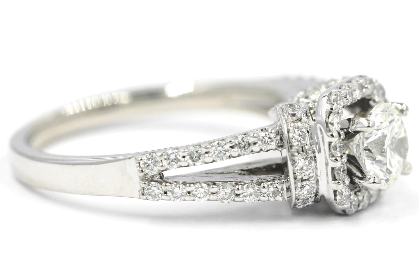 0.70ct Round Modified Brilliant Diamond Halo Engagement Ring — GIA Certified, 14k White Gold