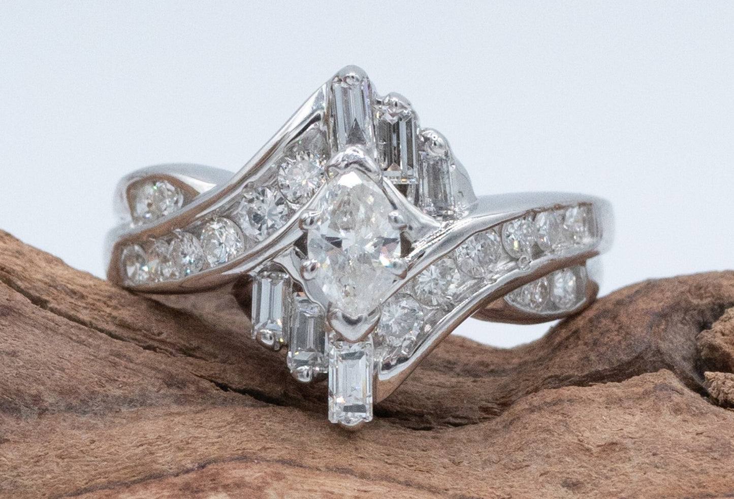 0.99ct Marquise Diamond Bypass Engagement Ring — GIA Certified, 14k White Gold