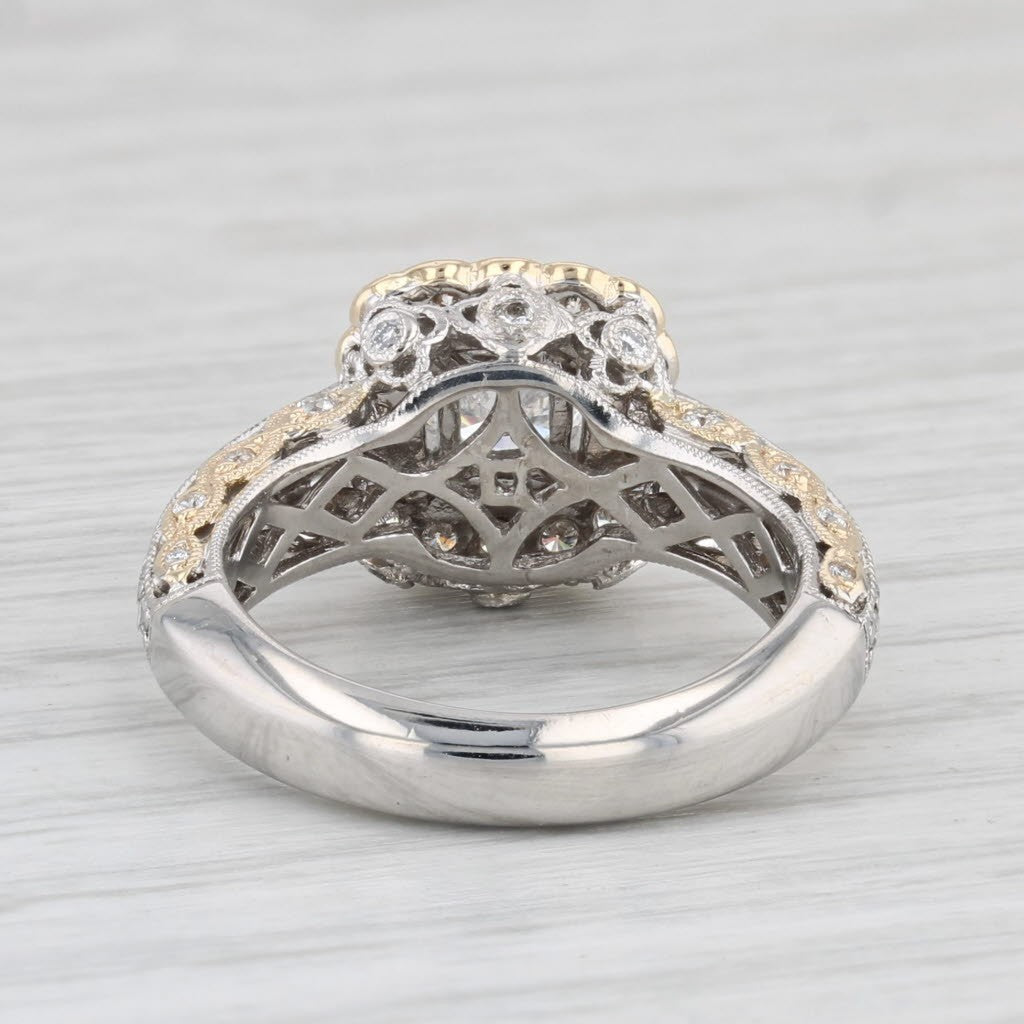 0.74ct Round Brilliant Halo Engagement Ring — GIA Certified, 14k White & Yellow Gold